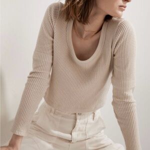 Madewell Beige Waffle Knit Crop Top Long sleeve Size XL